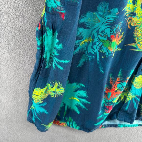 Baja Llama 121 Do One Nighthawk Button Up Hawaiian Shirt Mens XXL Blue Tigers - Picture 7 of 16
